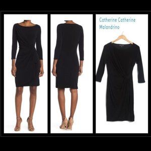 3/4 Sleeve Draped Front Sheath Dress